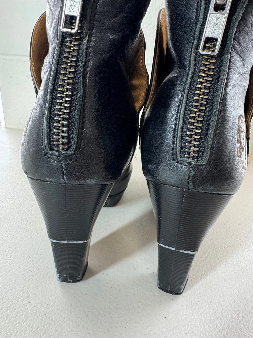 LIKE SMUG Black Leather Heeled Ankle Boots Size 36 Platform Moto Boho Steampunk - Picture 7 of 15
